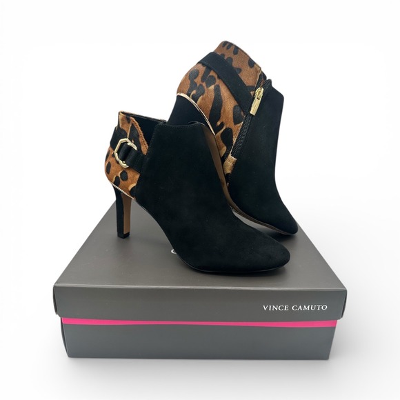 Vince Camuto Shoes - Vince Camuto Black Suede Leopard Print Ankle Booties Heels Women's 8.5M